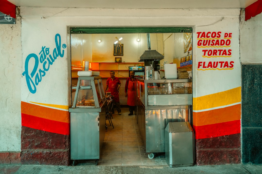 A colorful taco shop entrance.