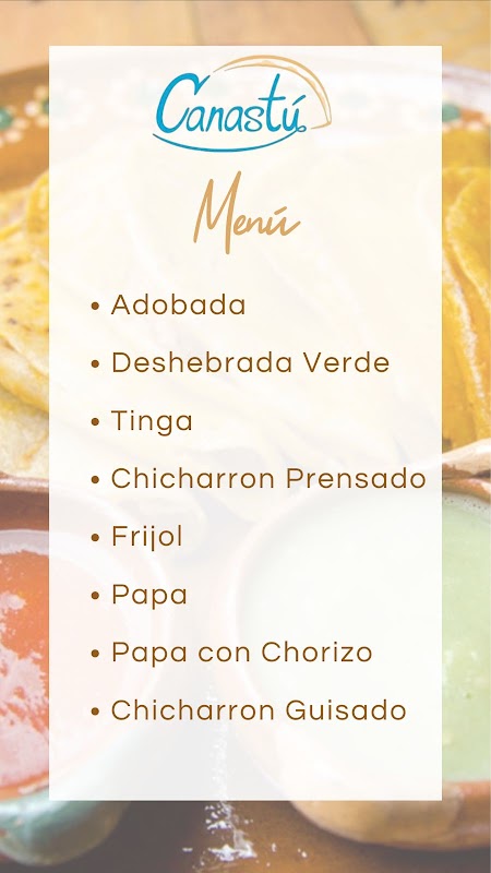 Tacos De Canasta Canastu's exterior with a vibrant red awning and local customers.