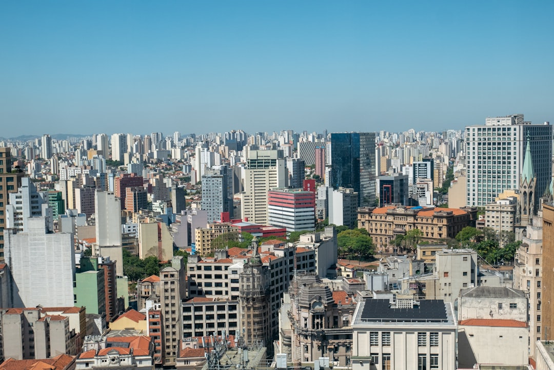 a view of a city with tall buildings