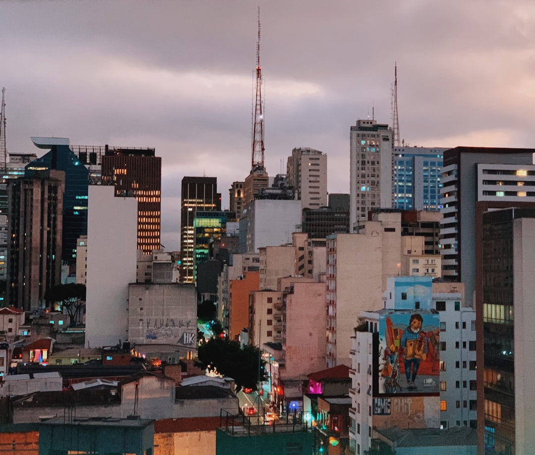 a view of a city with tall buildings